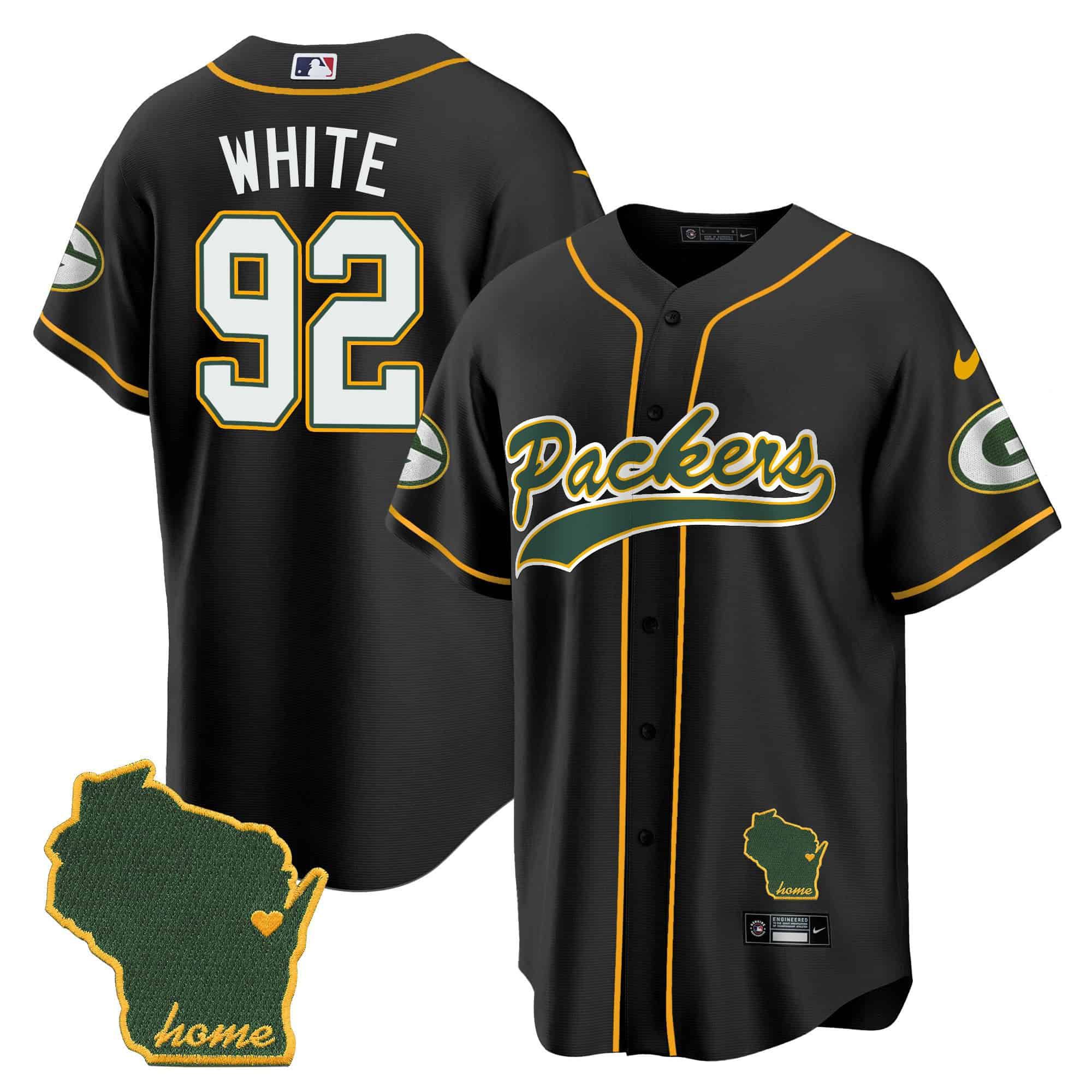 Men Green Bay Packers #92 White Black 2024 Nike Home Patch Baseball NFL Jersey